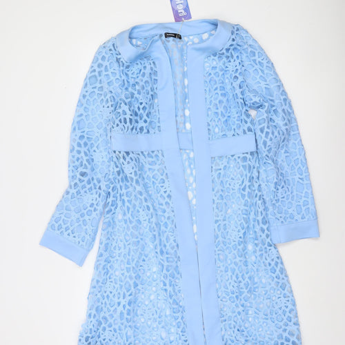 Hekka Women’s Blue Lace Open Front Mid-Length Coatigan Size M
