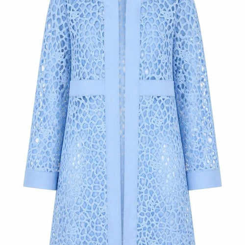Hekka Women’s Blue Lace Open Front Mid-Length Coatigan Size M