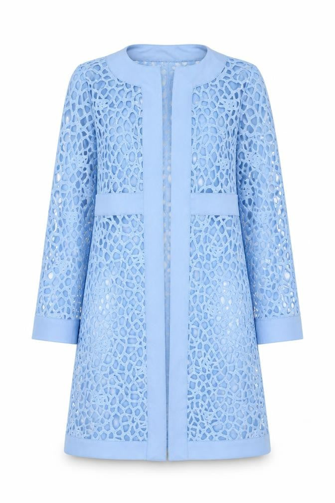 Hekka Women’s Blue Lace Open Front Mid-Length Coatigan Size M