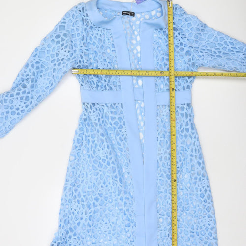 Hekka Women’s Blue Lace Open Front Mid-Length Coatigan Size M
