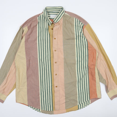 Happy Men’s Multicoloured Striped Cotton Button-Up Shirt Size L