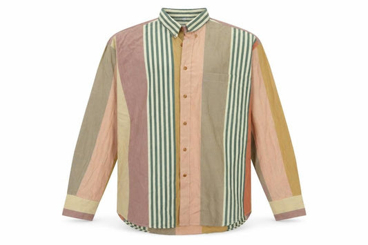 Front view of Happy Men’s Multicoloured Striped Cotton Button-Up Shirt, size L