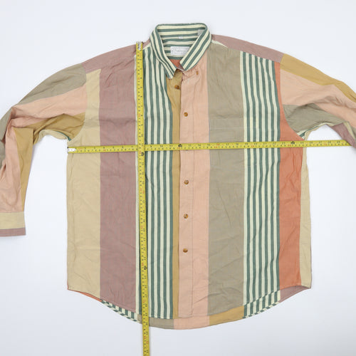 Happy Men’s Multicoloured Striped Cotton Button-Up Shirt Size L