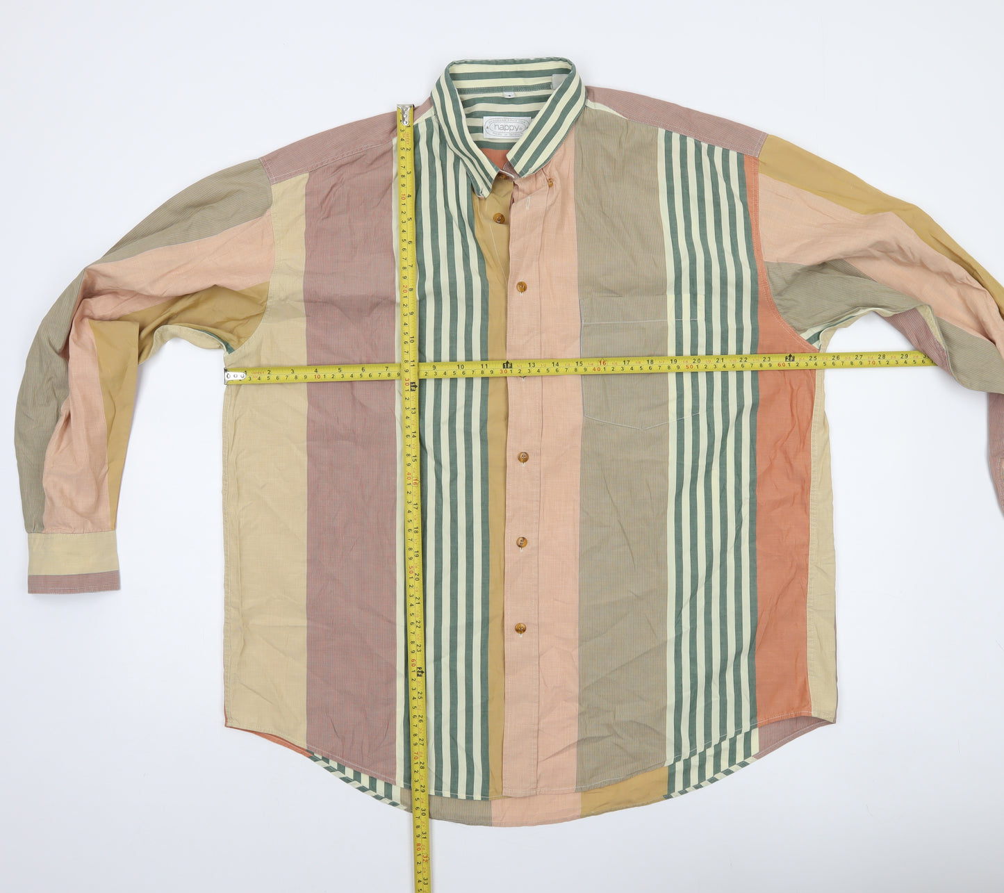 Happy Men’s Multicoloured Striped Cotton Button-Up Shirt Size L