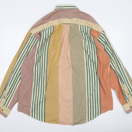 Happy Men’s Multicoloured Striped Cotton Button-Up Shirt Size L