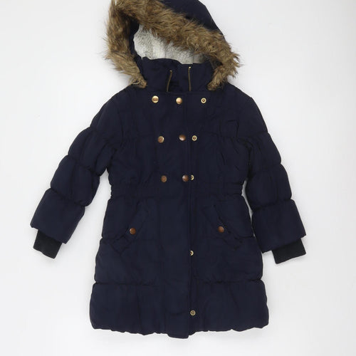 Dunnes Stores Girls Blue Hooded Puffer Coat 3 Years Winter Long Jacket