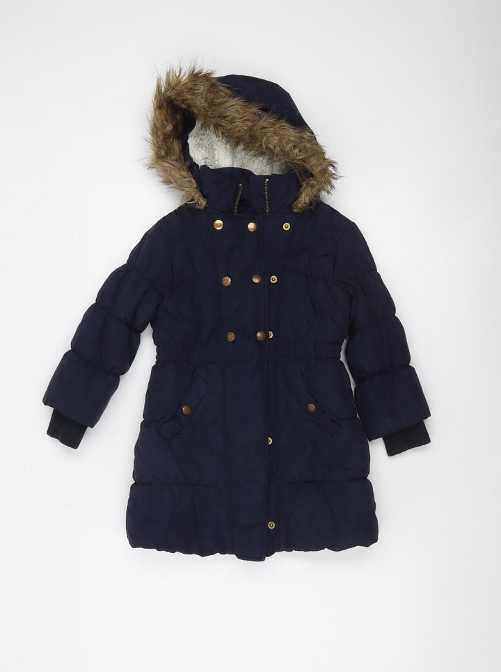 Dunnes Stores Girls Blue Hooded Puffer Coat 3 Years Winter Long Jacket