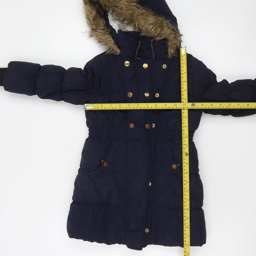 Dunnes Stores Girls Blue Hooded Puffer Coat 3 Years Winter Long Jacket