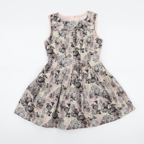Camilla Girls Beige Floral Sleeveless Fit & Flare Dress Size 5-6 Years