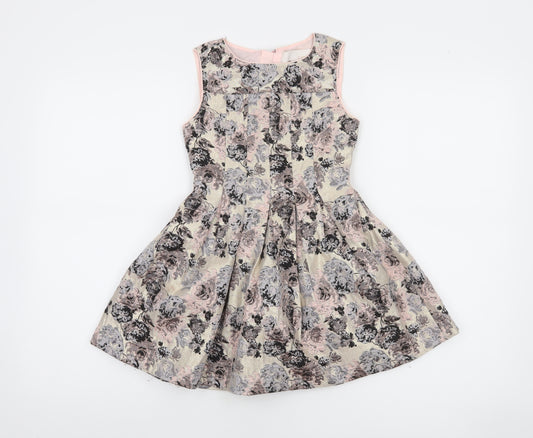 Camilla Girls Beige Floral Sleeveless Fit & Flare Dress Size 5-6 Years