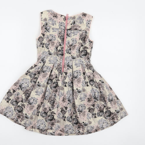 Camilla Girls Beige Floral Sleeveless Fit & Flare Dress Size 5-6 Years