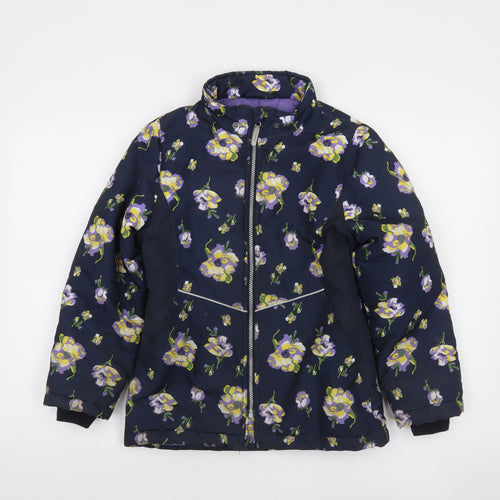 Name It Girls Blue Floral Puffer Jacket 10 Years Winter Full Zip