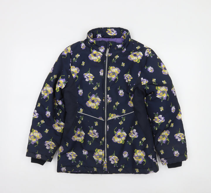 Name It Girls Blue Floral Puffer Jacket 10 Years Winter Full Zip
