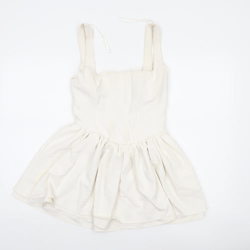 ZARA Women Ivory Fit & Flare Short Dress Size 8 Sleeveless