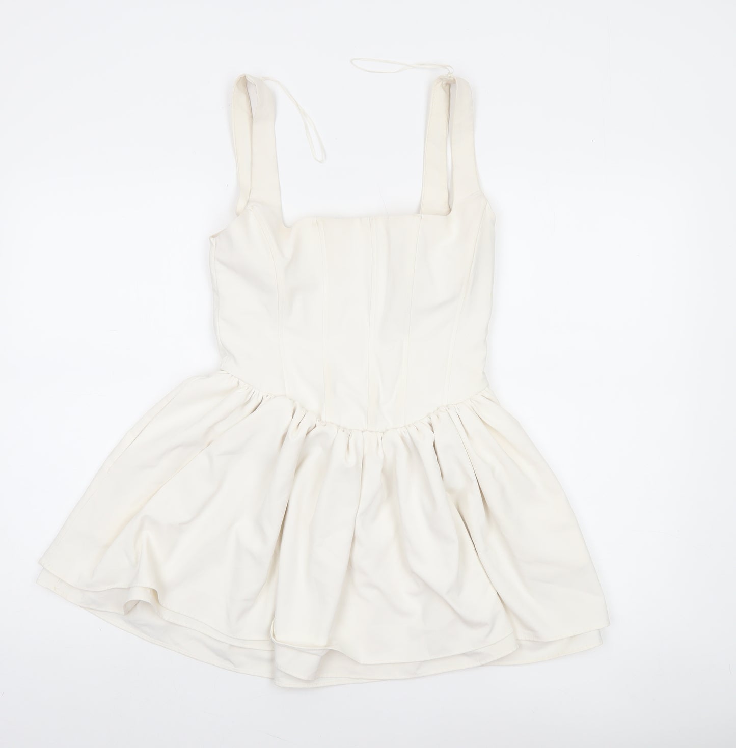 ZARA Women Ivory Fit & Flare Short Dress Size 8 Sleeveless