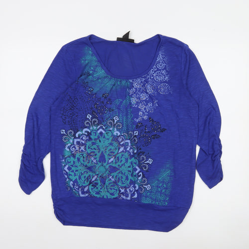 Style & Co. Women Blue Floral Beaded 3/4 Sleeve Top Size M