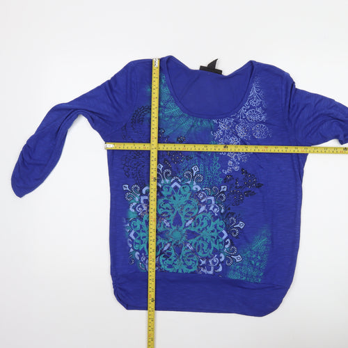 Style & Co. Women Blue Floral Beaded 3/4 Sleeve Top Size M
