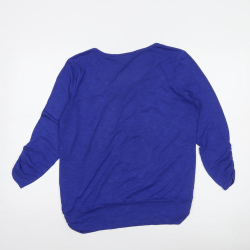 Style & Co. Women Blue Floral Beaded 3/4 Sleeve Top Size M