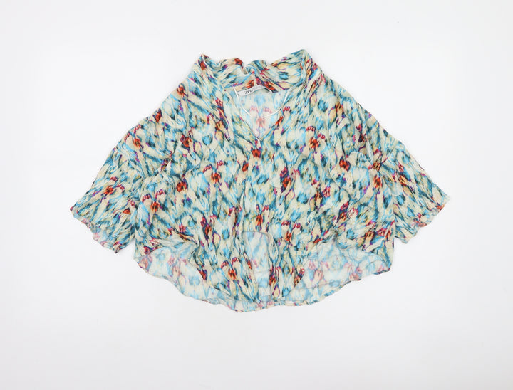 Zara Womens Multicoloured Cropped Viscose Blouse Size 12