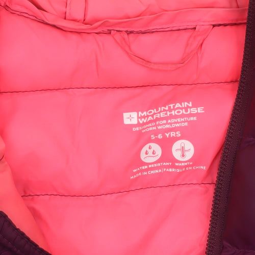 Mountain Warehouse Girls Purple Hooded Puffer Jacket 5-6 Years Water Resistant