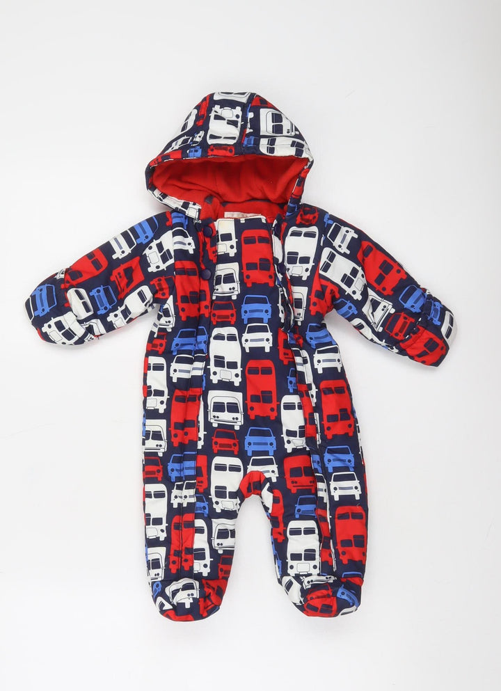 Marks and Spencer Unisex Baby Navy Multicoloured 0-3 Months Snowsuit Hooded Lined Polyester