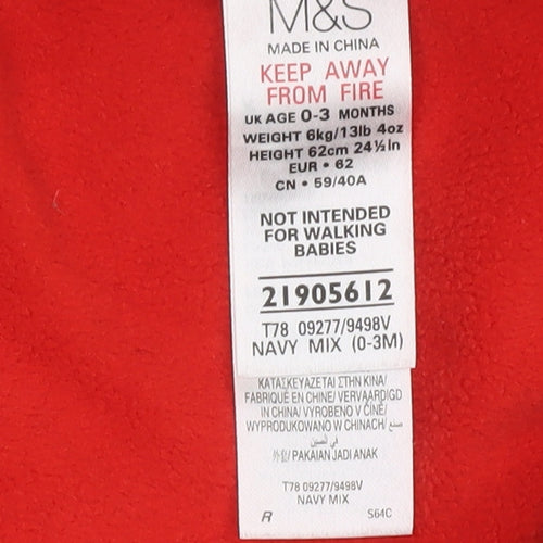 Marks and Spencer Unisex Baby Navy Multicoloured 0-3 Months Snowsuit Hooded Lined Polyester