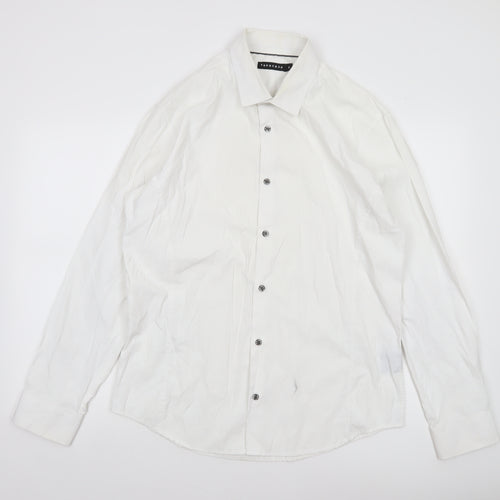 Tarocash Men's White Long Sleeve Button-Up Shirt Size L