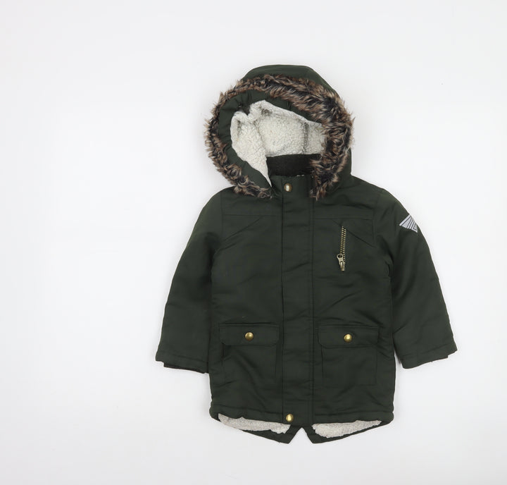Primark Unisex Baby Green Faux Fur Hooded Parka Coat 24 Months