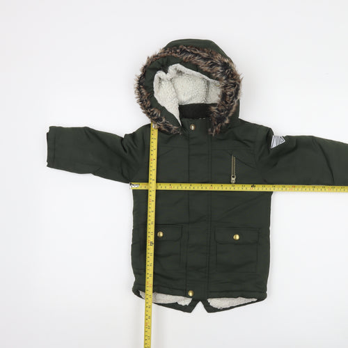 Primark Unisex Baby Green Faux Fur Hooded Parka Coat 24 Months