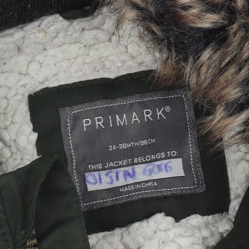 Primark Unisex Baby Green Faux Fur Hooded Parka Coat 24 Months