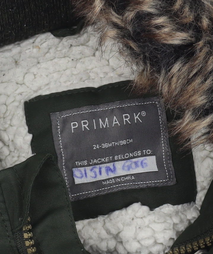 Primark Unisex Baby Green Faux Fur Hooded Parka Coat 24 Months