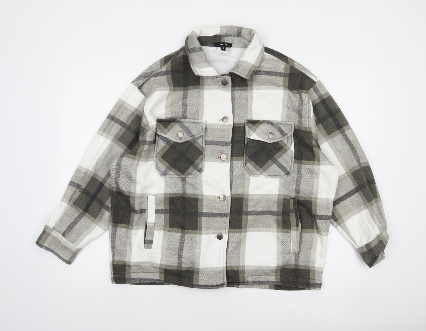 Rising Men's Grey Check Flannel Jacket Size S Button Casual Style