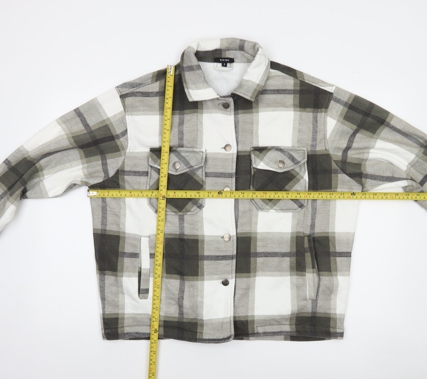 Rising Men's Grey Check Flannel Jacket Size S Button Casual Style