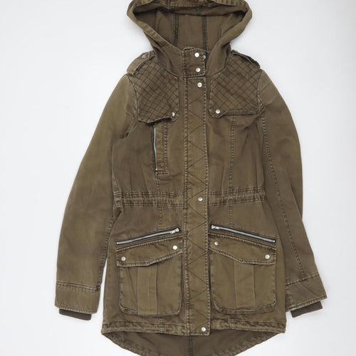 Promod Women’s Brown Cotton Hooded Parka Jacket Size 10