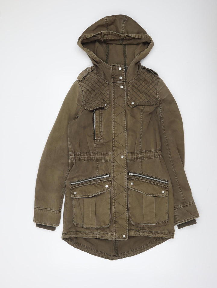 Promod Women’s Brown Cotton Hooded Parka Jacket Size 10