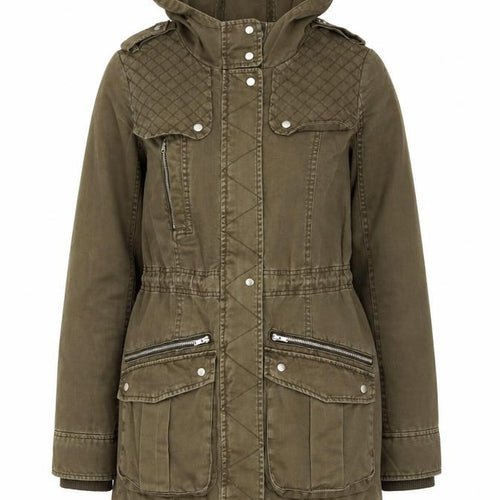 Promod Women’s Brown Cotton Hooded Parka Jacket Size 10