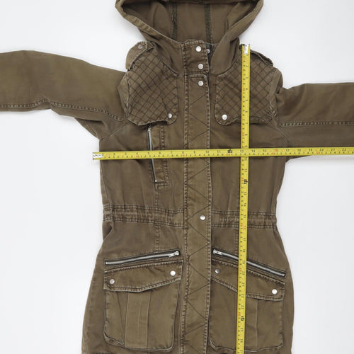 Promod Women’s Brown Cotton Hooded Parka Jacket Size 10