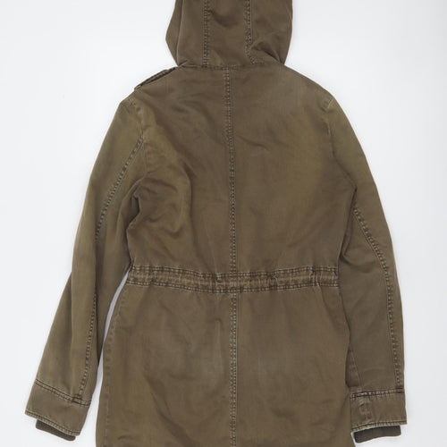 Promod Women’s Brown Cotton Hooded Parka Jacket Size 10
