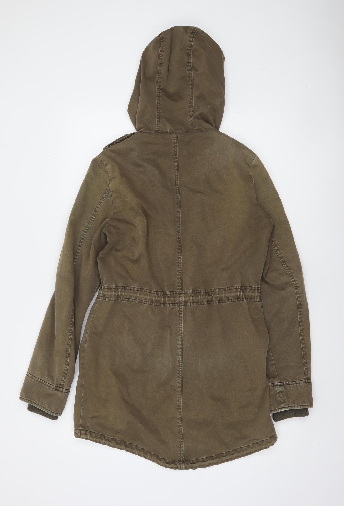 Promod Women’s Brown Cotton Hooded Parka Jacket Size 10