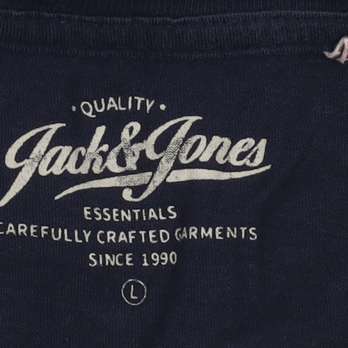 Jack & Jones Men's Navy Blue Graphic Print T-Shirt Size L