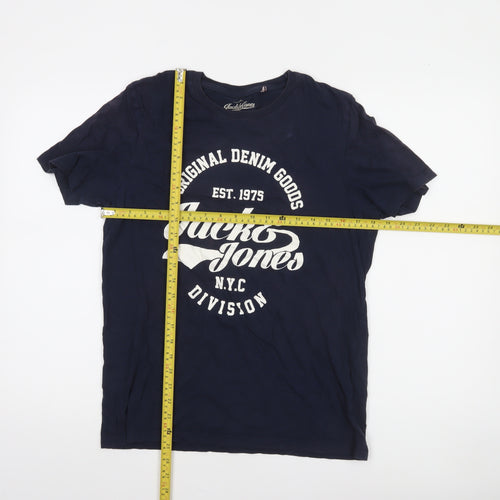 Jack & Jones Men's Navy Blue Graphic Print T-Shirt Size L