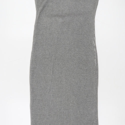 NA-KD Women Grey Ribbed Knit Bodycon Cut Out Midi Dress XS