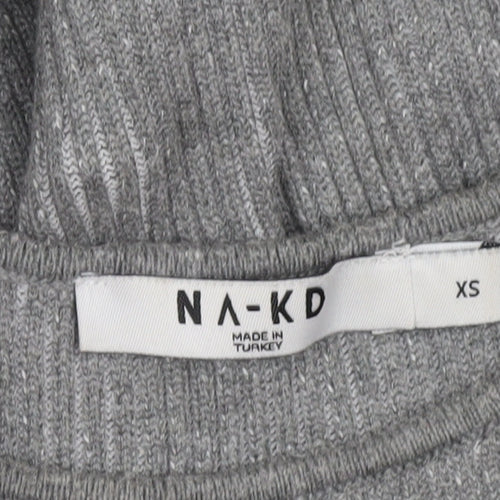 NA-KD Women Grey Ribbed Knit Bodycon Cut Out Midi Dress XS