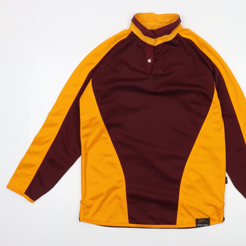 Falcon Men's Brown and Yellow Rugby Henley Sweatshirt M