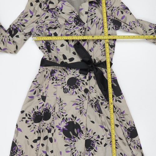 Vila Women Beige Floral Trench Coat Belted Cotton M