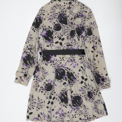 Vila Women Beige Floral Trench Coat Belted Cotton M