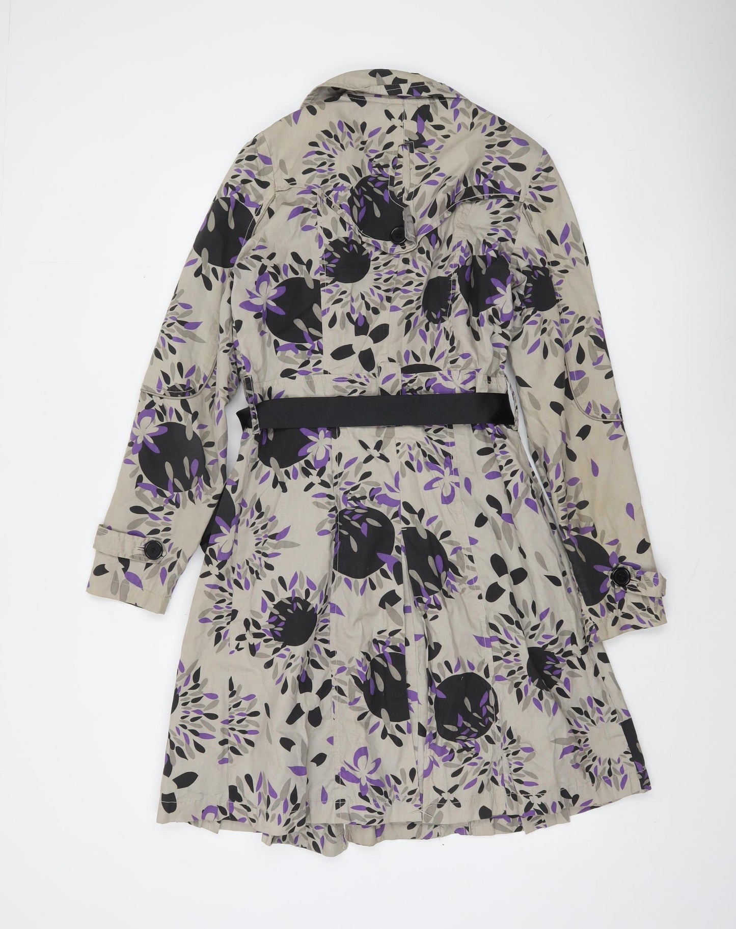 Vila Women Beige Floral Trench Coat Belted Cotton M