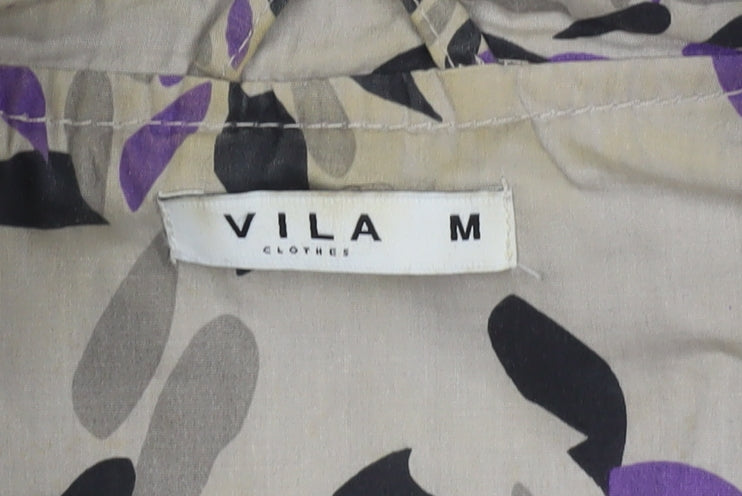 Vila Women Beige Floral Trench Coat Belted Cotton M