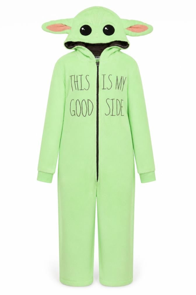 Star Wars Women’s Green Fleece Onesie S The Child Hooded Zip Up