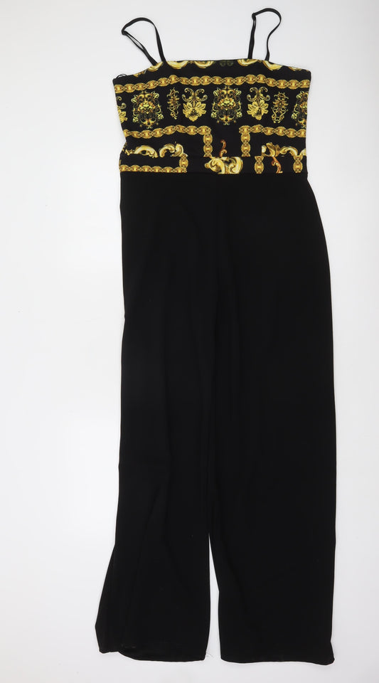 ELLI Women's Black Baroque Print Wide-Leg Jumpsuit Size 16